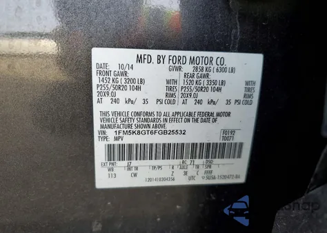 2015 Ford Explorer Sport z USA, uszkodzony, nr VIN 1FM5K8GT6FGB25532